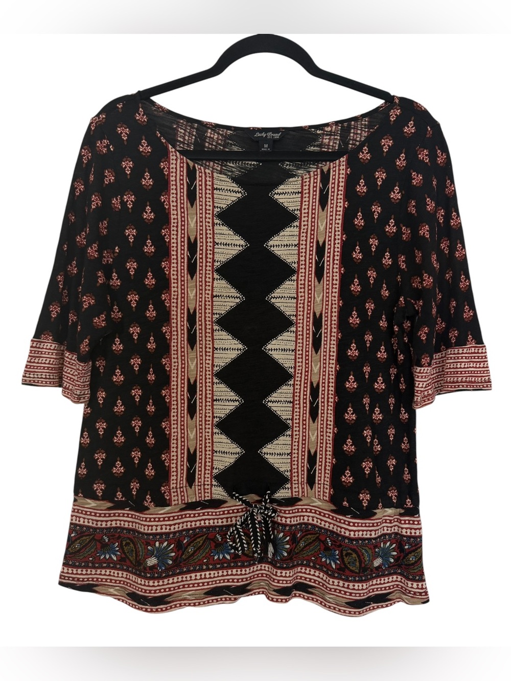 Lucky Brand Geometric Print Top Cinched Boho Southwestern Size Medium